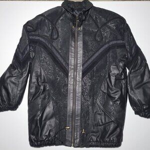Winlet Womens Black Genuine Leather Full Zippered Embroidered Jacket Size Medium